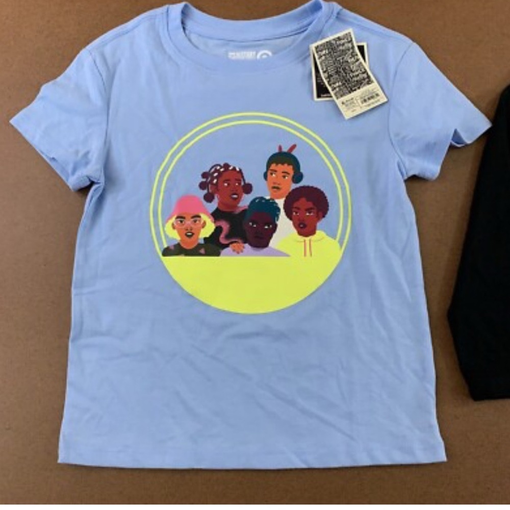 Target Blue and Yellow Short Sleeve Tee with Cartoon Graphic